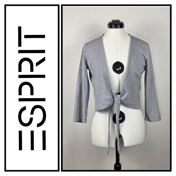 Esprit Gray Tie Front Cropped Cardigan Lightweight Knit Size XL - Picture 1 of 9